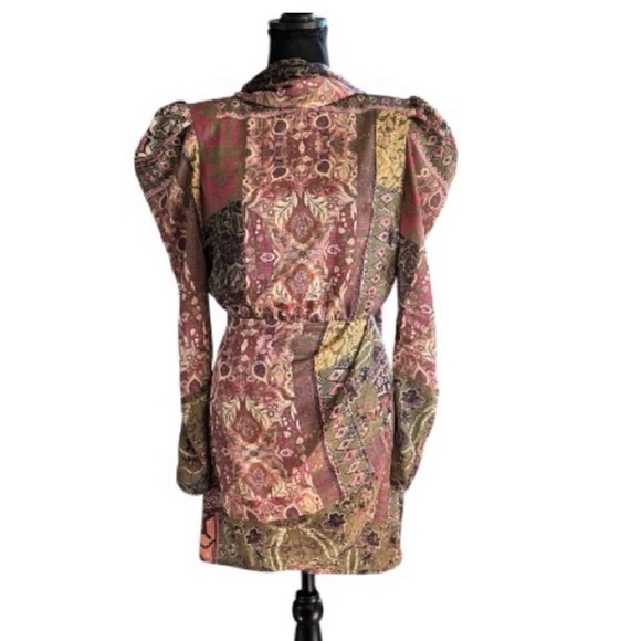 Bronx and Banco Dresses & Skirts - Bronx & Banco XS Patchwork Paisley Puff Sleeve Tie Back Dress Statement Luxury